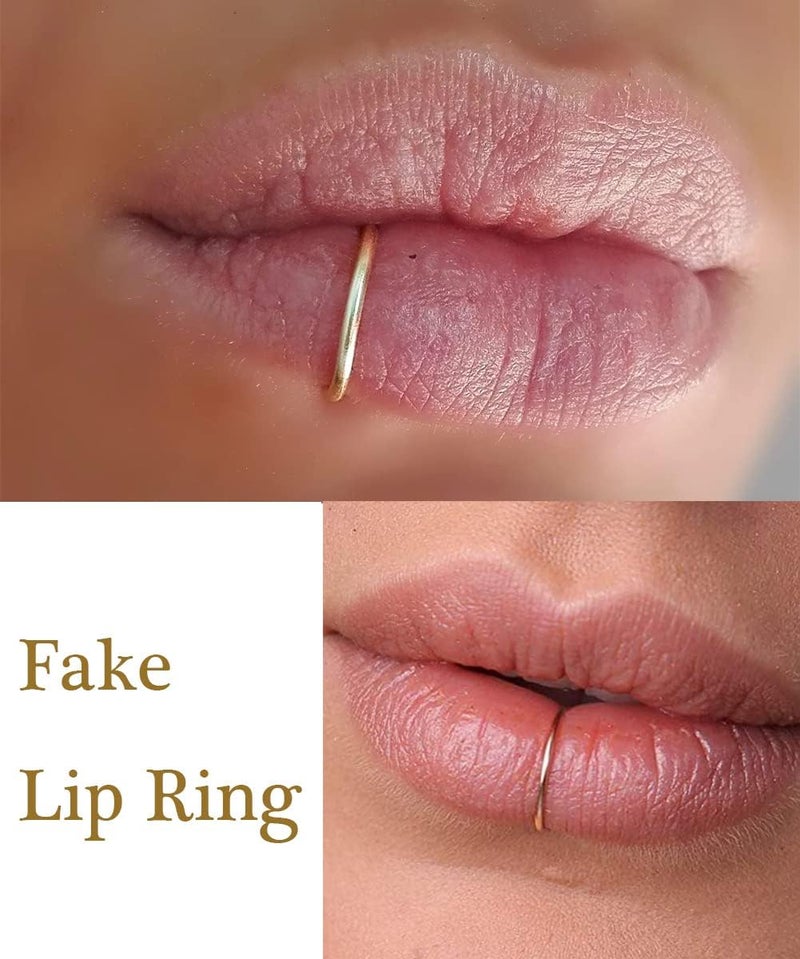 QWALIT Fake Nose Ring Fake Lip Piercing Fake Lip Ring Fake Nose Ring Hoop Fake Snake Bites Fake Lip Piercings Faux Lip Rings Fake Nose Piercing Clip on Nose Ring Spring - Image 4